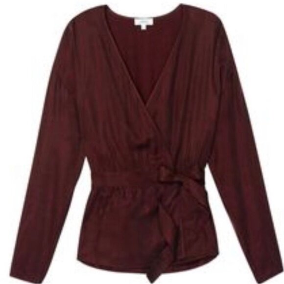 Wilfred Aritzia Anemone Blouse Wrap Tie Up Belted V-neck Truffle Maroon Size XS - Picture 15 of 16